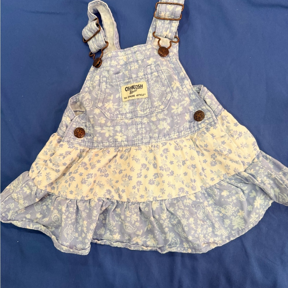 OshKosh B'gosh Light Blue Floral Ruffle Overalls